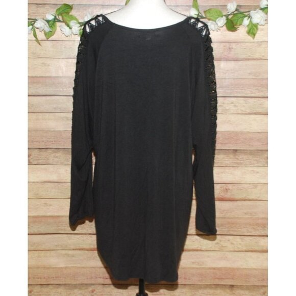 Shannon Ford Women's Black Blouse Top Size 2X Long Sleeve Stretch Open Weave - Picture 6 of 9